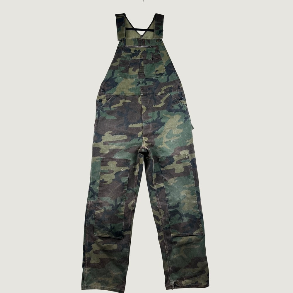Liberty Overalls Mens Woodland Camo Double Knee Bibs 38x32 Workwear Hunting